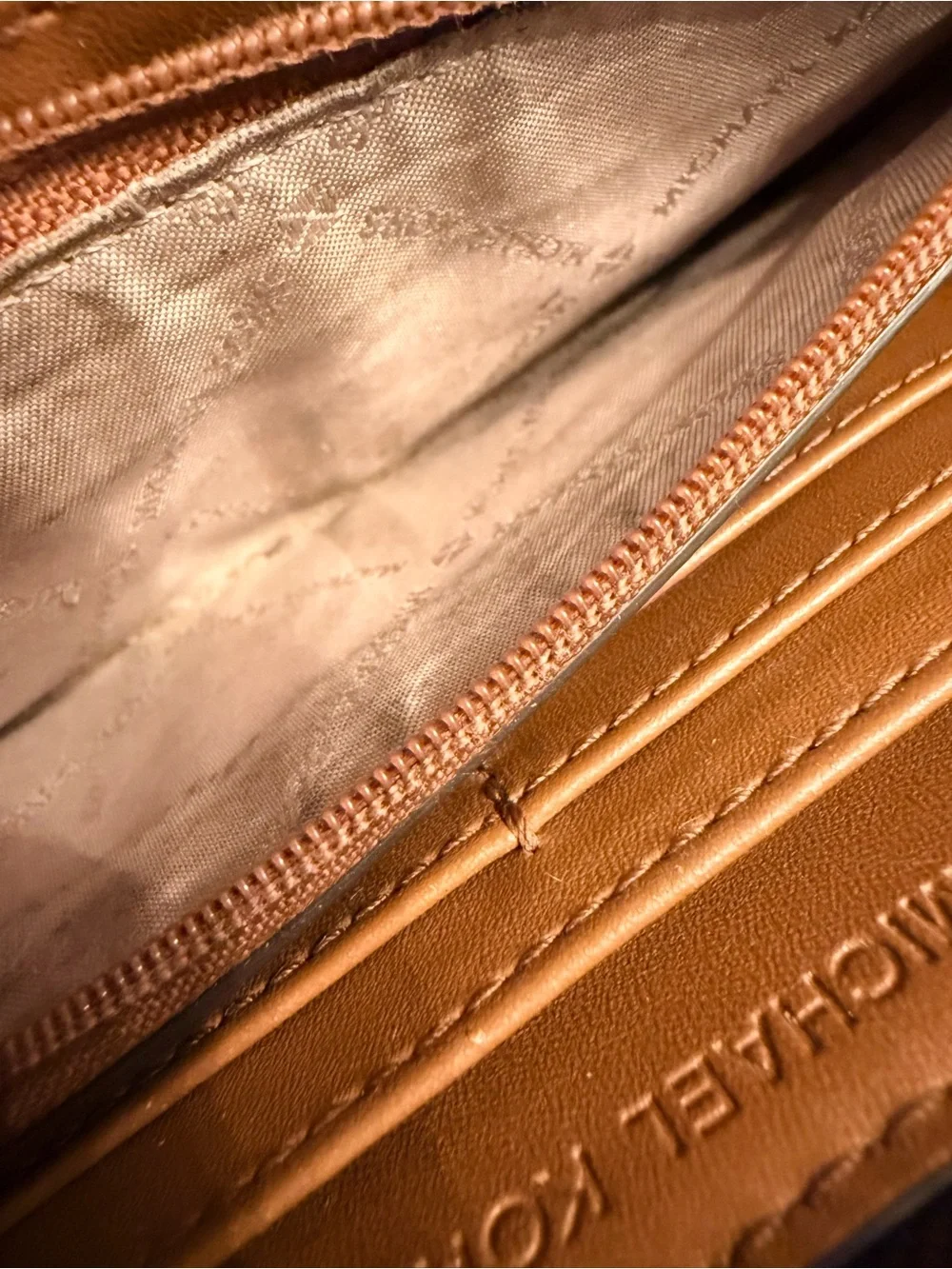 Michael Kors Chocolate Brown MK Signature Zip-Around Wallet with Gold Logo